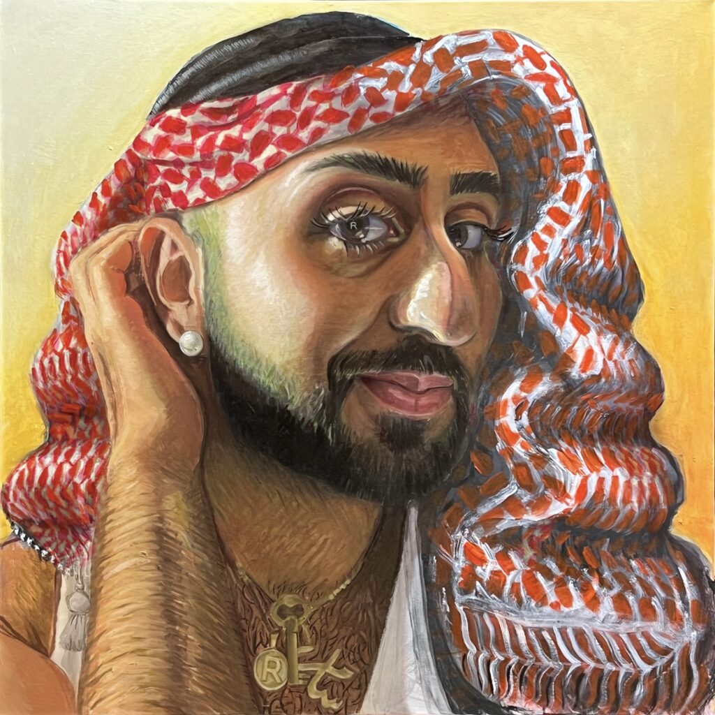 **painting** Keffiyeh Kurlz, 2022, Oil and Acrylic on Canvas, 48 x48 “