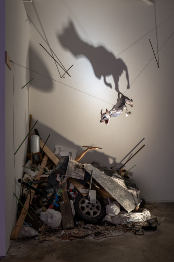 **sculpture** Rahat Falasteen wa Thalat al Knafeh, 2024,  Rubble, Ceramic, Marble, Plaster, Steel, Rebars, Silicone, Rubber, Aluminum, Sand, Cardboard, Copper, Newsprint, Cotton, Plastic, Oil, Wood, Wax, Knafeh