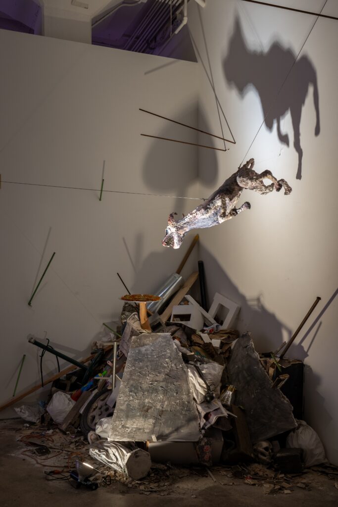 **installation**Rahat Falasteen wa Thalat al Knafeh, 2024, Rubble, Ceramic, Marble, Plaster, Steel, Rebars, Silicone, Rubber, Aluminum, Sand, Cardboard, Copper, Newsprint, Cotton, Plastic, Oil, Wood, Wax, Knafeh
